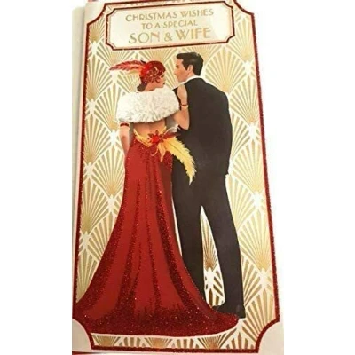 Image of Art Deco Son &amp; Wife Glittered Christmas Card