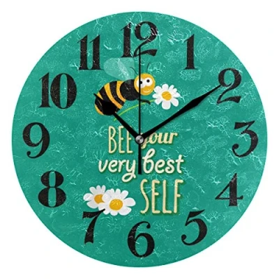 Image of linomo Cute Animal Honey Bee Wall Clock Decor, Silent Non Ticking Round Quiet for Kitchen Living Room Bedroom Bathroom Office