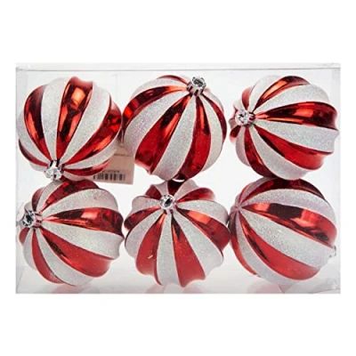 Image of VFM Red &amp; White 8cm Baubles Stripe Candy Cane (6 Pack) Christmas Tree Decorations