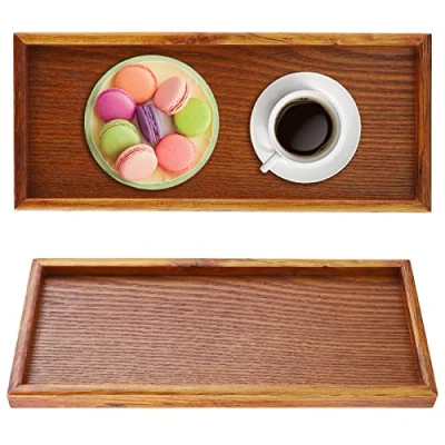 Image of Wooden Tray, Solid Wood Rectangular Tableware Serving Tray Food Fruit Plate Tea Snacks Storage Dish Table for Restaurant Home (35 * 15cm)