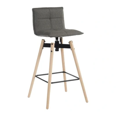 Image of TEKNIK Spin 6977GREY Fabric &amp; Metal Bar Stool Chair Grey Light Wood