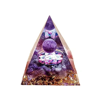 Image of ycyingcheng Pyramid Ogan Crystal Energy Tower Nature Reiki Chakra Crushed Stone, Negative Remover Blessing Home Office Ornaments, Healing Boost Immune System Meditation, 6cm