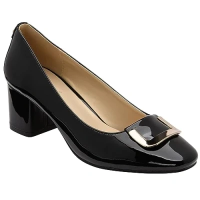 Image of Lotus Womens Aubrey Patent Slip On Block Heeled Pump Shoes ULS443BP 5 UK Black