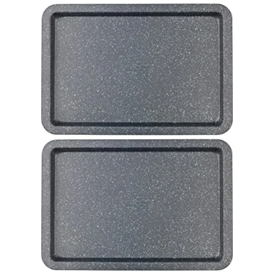 Image of Salter COMBO 8261 Baking Tray Set of 2, Non Stick Carbon Steel Oven Sheet, Easy Clean, Strong &amp; Durable, Long Lasting, PFOA Free, Megastone Collection, Black/Silver, 37 cm