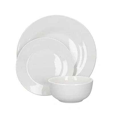 Image of Mikasa Camberlie White Dinner Set, Microwave and Dishwasher Safe, Porcelain Plates Bowls, 12pc Set for 4