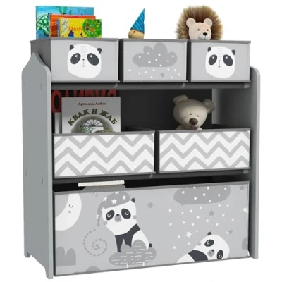 Image of ZONEKIZ Kids Storage Unit, Childrens Toy Organiser, with 6 Fabric Bins, for Bedroom, Nursery, 63 x 30 66cm, Grey