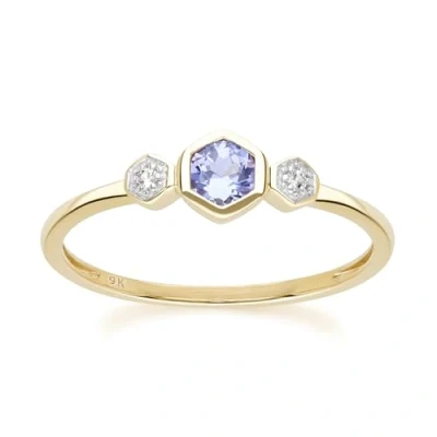 Image of Geometric Round Tanzanite and Sapphire Ring in 9ct Yellow Gold Size: O