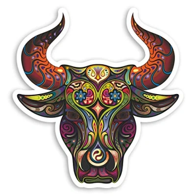 Image of 2 x 10cm Bull Tattoo Vinyl Stickers Tribal Floral Laptop Sticker #30098 (10cm Tall)
