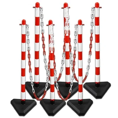 Image of Moravia Chain Stand Set, Round Plastic Base, Can Be Filled, 6 Posts, 10 M Chain, Red/White