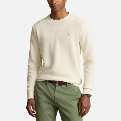 Image of Polo Ralph Lauren Textured Cotton Crewneck Jumper Jumper, Men&#039;s, Size: XXL, Herbal milk