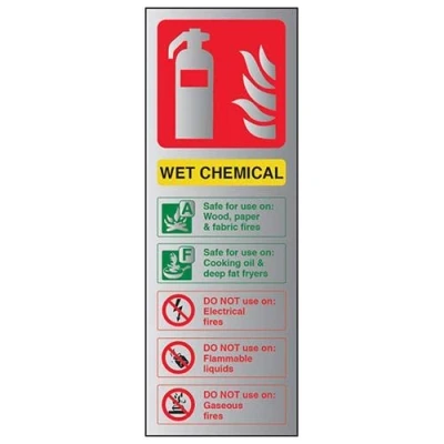 Image of V Safety Fire Extinguisher Wet Chemical ID Sign 75mm x 200mm 3mm Brushed Alu Comp