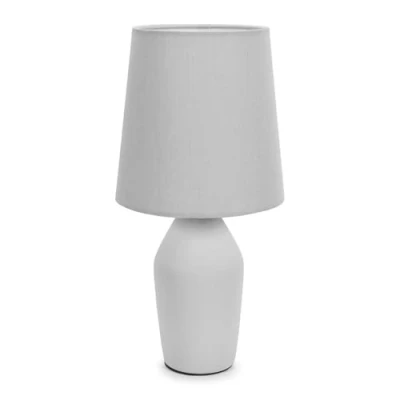 Image of Grey Ceramic Base Table Lamp with Tapered Fabric Lampshade Bedroom Bedside Light
