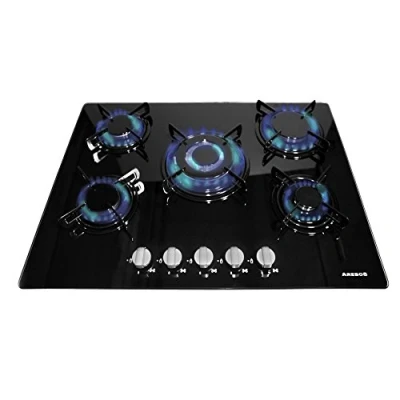 Image of Arebos Gas stove 5 flames Glass ceramic Incl. grates &amp; safety pilot Self sufficient Suitable for natural and propane hob cooker