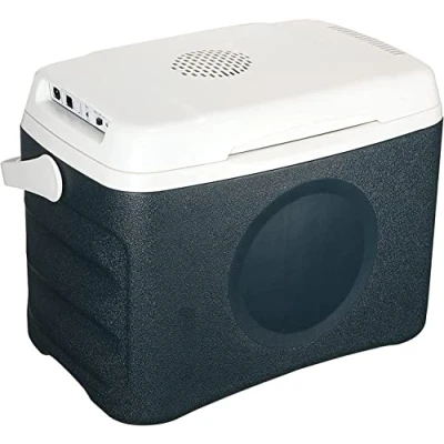 Image of GlamHaus Electric Cooler Box, Large 22L Or 30L Cool Box Use Warm Cold, Eco Mode, Portable &amp; Food Safe Insulated, DC 12V, AC 220V USB Adaptor Picnics, Beach, Camping, Car (BLUE 22L)