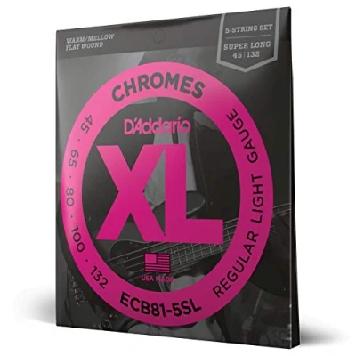 Image of D&#039;Addario XL Chromes Flat Wound Bass Guitar Strings ECB81 5SL 5 String Super Long Scale Regular Light, 45 132