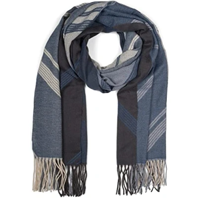Image of styleBREAKER Ladies Woven Scarf with Geometric Pattern and Fringes, Warm Winter Stole multicoloured 01017150, Colour:Black Grey