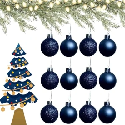 Image of UKDD® NAVY COLLECTION CHRISTMAS DROPLET BAUBLES TREE DECORATIONS GLITTER MATT ICICLES (Pack of 12 X 38mm Baubles)