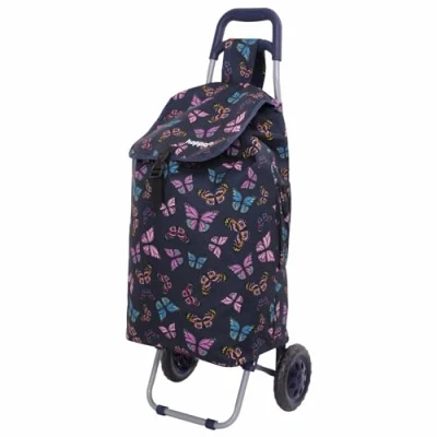 Image of Hoppa 57Ltr Lightweight Shopping Trolley 2024 Model, Hard Wearing &amp; Foldaway for Easy Storage with 1 years Guarantee (Navy Butterflies)