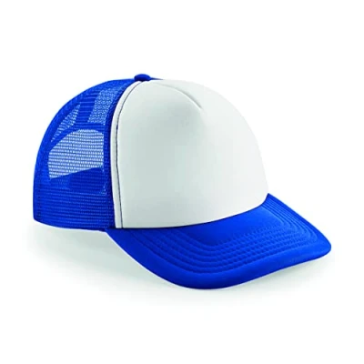 Image of Beechfield Vintage Plain Snap Back Trucker Cap Classic Retro Style Hat Blue/White