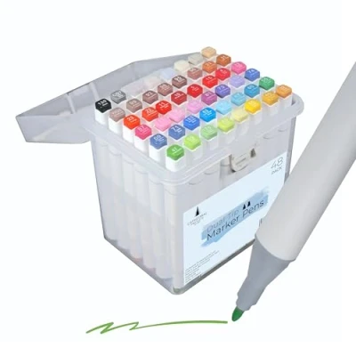 Image of Cathedral Products Dual Tip Art Marker Pens Set Vibrant Oil Based Ink Chisel and Fine Tips Pack of 48 Portable Storage Case