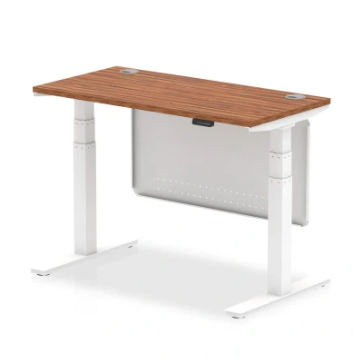 Image of Air 1200x600 Height Adjustable Desk Walnut CP White Leg Modesty Panel