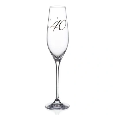 Image of DIAMANTE Swarovski 40th Birthday Champagne Flute Single Crystal Glass with Platinum 40 Embossed and Crystals Gift Boxed