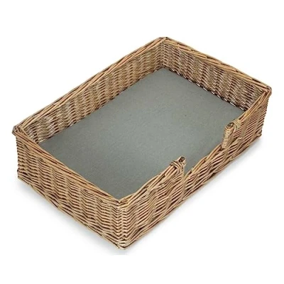 Image of Small Wicker Rectangular Dog Bed with Cushion