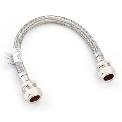 Image of Home Range 300mm WRAS Approved Stainless BSP 15mm x 2 Lengths Compression Steel Braided Flexible Pipe Connector, 15 Bar Max Working Pressure, 85C Temperature, Durable for Kitchens