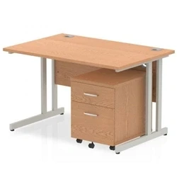 Image of Impulse 1200x800mm Desk Oak Silver Cantilever Leg and Mobile Ped