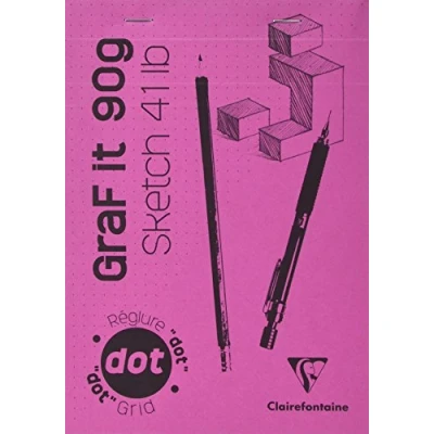 Image of Clairefontaine Ref 96695C Graf It White Glued Dot Grid Sketch Pad (80 Sheets) A5 Size, 90gsm Drawing Paper, Pink Cover, Microperforated Sheets, Top