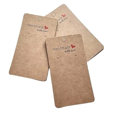 Image of Jewels And Tools UK 50 x Jewellery Display Cards Earring Handmade With Love 9cm 5cm Kraft Brown