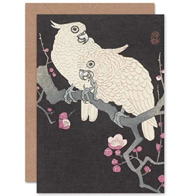 Image of Artery8 Ohara Koson Two Cockatoo And Plum Blossom Painting Fine Art Greeting Card Plus Envelope Blank Inside