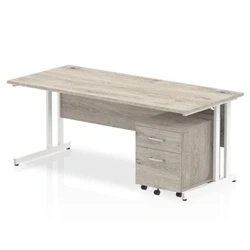 Image of Impulse 1800x800 Desk Grey Oak WhiteCantilever Leg+ Mobile Ped
