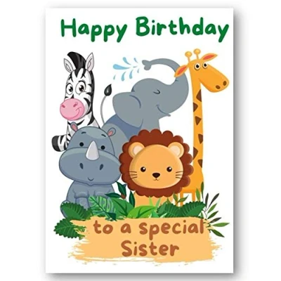 Image of Second Ave Sister Children&#039;s Kids Safari Birthday Card For Her Greetings
