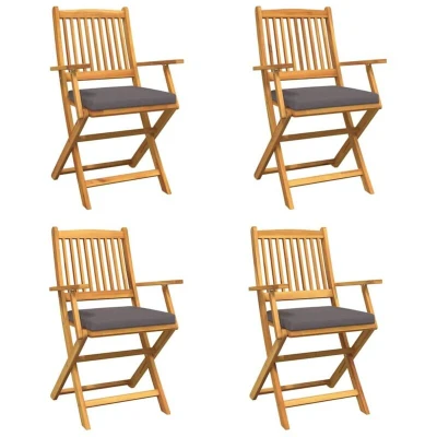 Image of vidaXL Folding Garden Chairs with Grey Cushion 4pcs Solid Acacia Wood