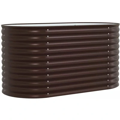Image of vidaXL Garden Raised Bed Brown Oval Steel Planter 160 x 80 81 cm