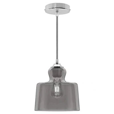 Image of Vintage Antique Chrome Pendant Light Smoked Glass Ceiling Lamp Shade Grey M0224F