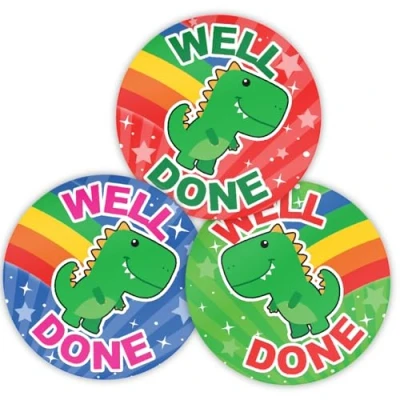Image of Stone Melon School Reward Stickers 144 Well Done Dinosaur 30mm Round Awards Nursery Teachers Parents Children Kids