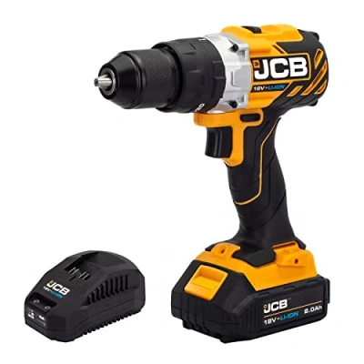 Image of JCB 18v Brushless Cordless Combi Drill, 2.0ah Lithium ion Battery &amp; Fast Charger, Variable Speed LED Light, Rubber Grip Overmould with 3 Year Warranty