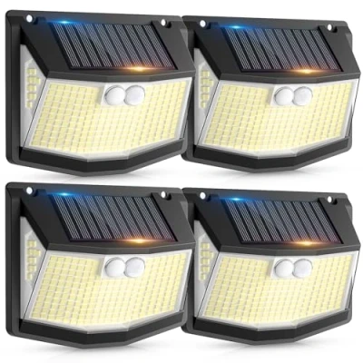 Image of spqment Solar Security Lights Outdoor : 248 LED Garden Lighting 3 Motion Sensor Powered IP65 Waterproof 270 Wide Angle Outside Yard Garage Wall 4 Pack