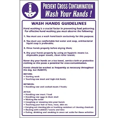 Image of Prevent Cross Contamination Wash Hands Sign Safety Plaque Poster 300X200mm