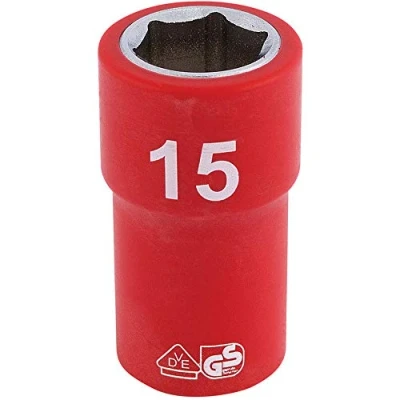 Image of Draper Fully Insulated VDE Socket, 3/8&quot; Sq. Dr., 15mm