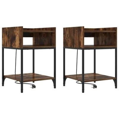Image of vidaXL Bedside Cabinets with Shelf Storage 2 pcs Smoked oak Engineered wood
