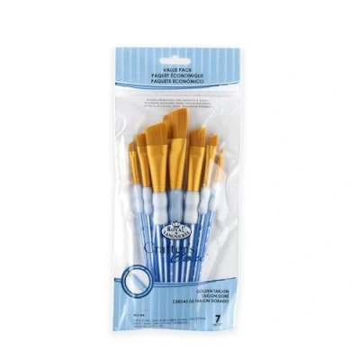 Image of Royal and Langnickel RCC 304 Crafter&#039;s Choice Angular Taklon Variety Brush Set Gold (Pack of 7)