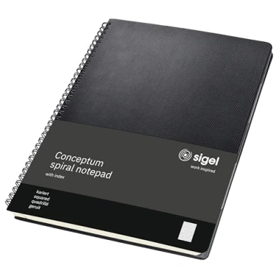 Image of SIGEL CO840 Spiral Notepad, with Index, approx. A4, squaRed, hardcover, Black Conceptum