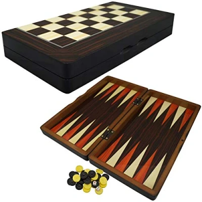 Image of PrimoLiving Deluxe Wooden Backgammon Set Porto 38x48 cm including chessboard