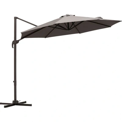 Image of Outsunny 3M Cantilever Parasol, Hanging Garden Umbrella Sun Shade with 360 Rotation, Aluminium Frame, Cross Base, Hand Crank, Grey