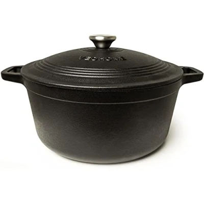 Image of Cast Iron Dutch Oven Matt Black 6L with Lid Thick, Heavy Duty 5.5qt Attractive Gloss Enamel, Even Heat Retention, Self Circulating, for Fry, Roast, Stew, Bread. Feeds 6 7 People