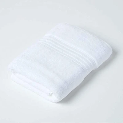 Image of HOMESCAPES Luxury White Soft 100% Supima Cotton Bath Towel Zero Twist Super Absorbent &amp; Fluffy 550 GSM Thick Plain Large