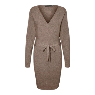 Image of VERO MODA Women&#039;s Vmhollyrem LS V Neck Dress Ga Noos, Brown Lentil, XS